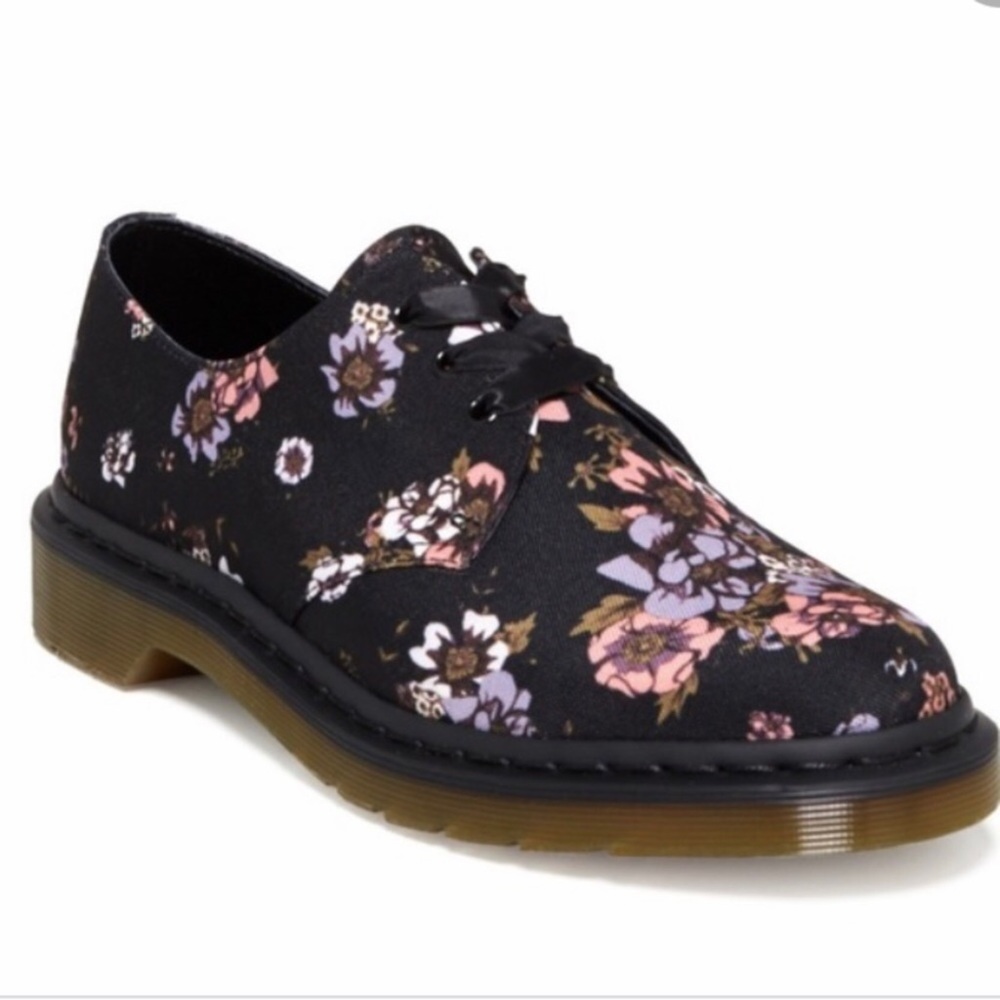 Dr. Martens Black Floral Canvas Oxford Flats